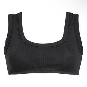 SKIMS Black Stretch Cotton Rib Crop Bra Top Soot M